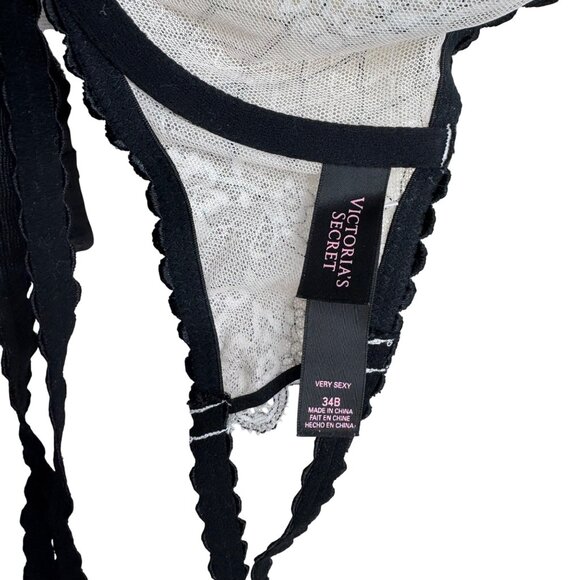 Victorias Secret Blk/Wht Very Sexy Lace Multi Strap Underwire Bra 34B Whimsigoth - Picture 3 of 8